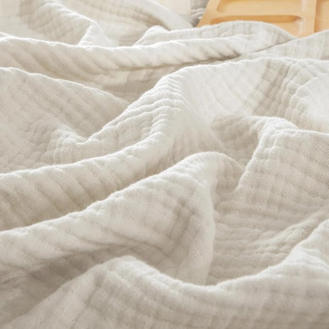PHF 100% Cotton Muslin Blanket King Size 108"x90", 4-Layer Lightweight Gauze Throw, Breathable Cloud-Soft Minimalist Blanket for Bed, Couch, Camping & Baby, Oat Milk, Ideal Gift