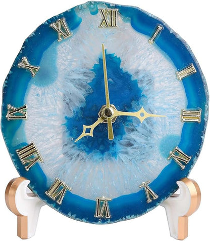 JIC Gem Agate Clock Crystal Desk & Shelf Clocks Home Decor (Blue)