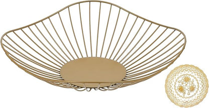 IBWell Antique Curved Edge Fruit Basket for Kitchen Gold Wire Basket Fruit Bowl for Home Decor Metal Wire Fruit Holder for Fruit Vegetable Snacks