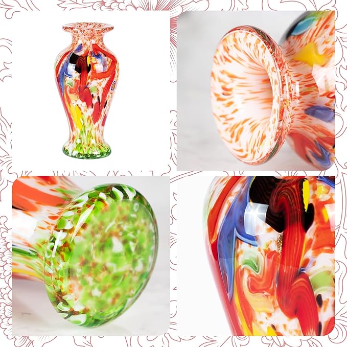 Glass Vases for Flower, Unique Hand Blown Colorful Glass Vase, Modern Art Decorative for Home Living Room, Office, Table centerpieces, Bookshelves and Wedding Decorations (JG54)