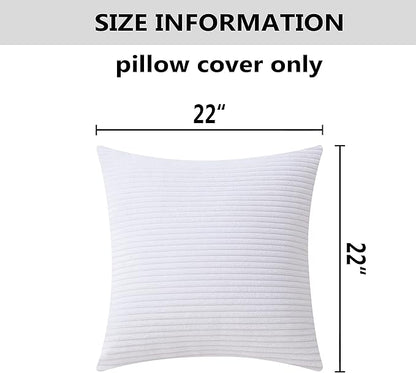 Home Brilliant Set of 2 Decorative Pillows for Couch Pillow Protectors for Sofa, Stripes Velvet, 55x55 cm, 22 x 22 Inch, Pure White