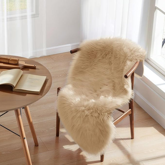 Ciicool Ultra Soft Faux Sheepskin Fur Rug Fluffy Chair Rug for Sofa Couch Seat Cushion.Shaggy Furry Small 2x4 Beige Bedroom Fuzzy Carpet for Living Room Kid's Room Nursery Decor