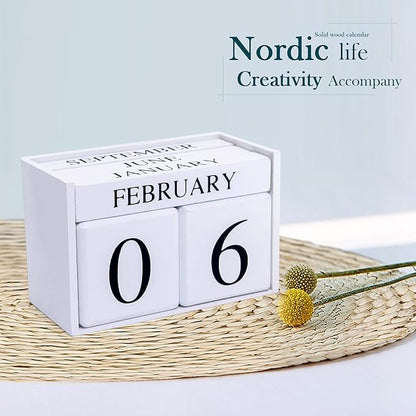 Wooden Gaobei Desk Blocks Calendar Perpetual Block Month Date Display （White)
