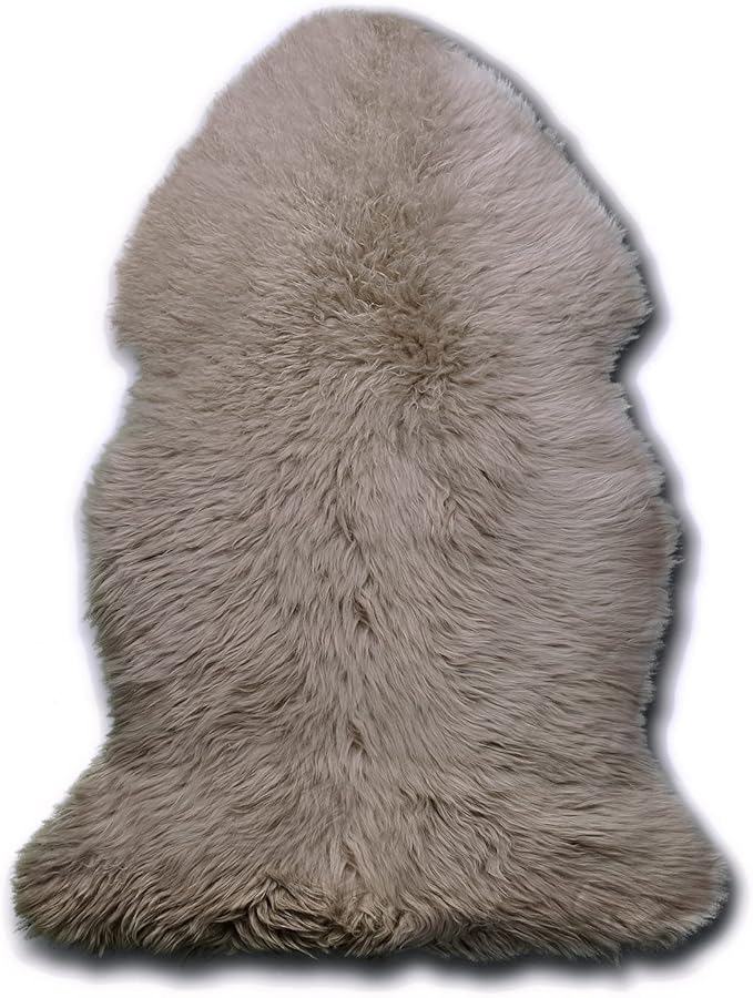 WaySoft New Zealand Sheepskin Area Rug – Genuine Fluffy Wool, Multiple Sizes, Bedroom or Living Room Decor(2ft x 3ft,Grey Beige)