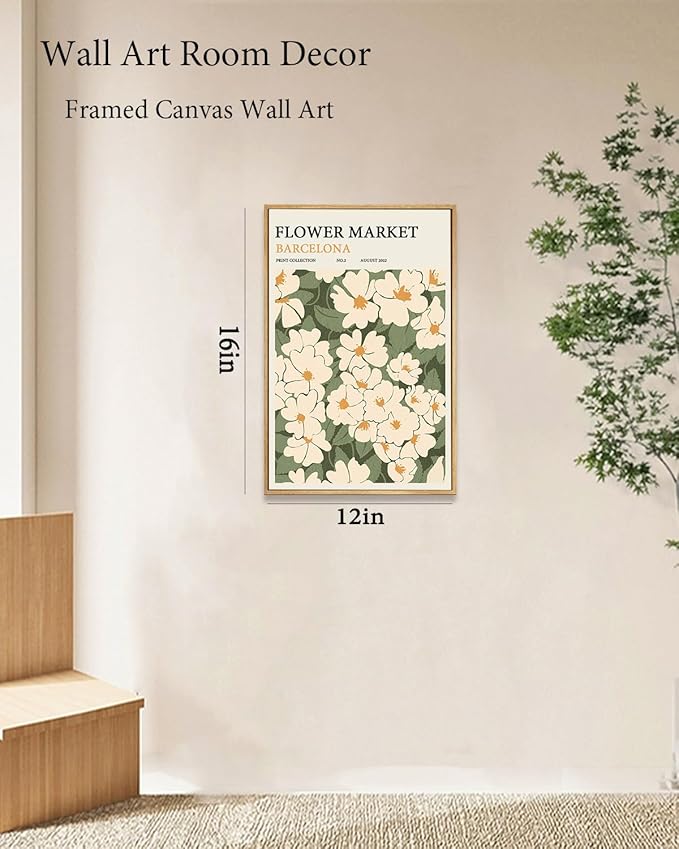 Zzuyi Framed Flower Market Wall Art,Green And White Fresh Art Print for Bathroom, Bed Room, Office Home Decoration Gift- 12"x 16"