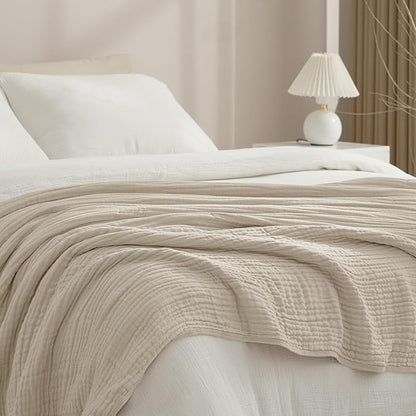 PHF Cooling Muslin Blanket King Size 104"x80", 6-Layer Lightweight Gauze Blanket Made from 35% Rayon Derived from Bamboo & 65% Cotton, Breathable & Ultra Soft Cozy for Hot Sleepers, French Oak