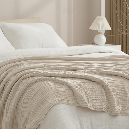 PHF Cooling Muslin Blanket Twin Size 60"x80", 6-Layer Lightweight Gauze Blanket Made from 35% Rayon Derived from Bamboo & 65% Cotton, Breathable & Ultra Soft Cozy for Hot Sleepers, French Oak