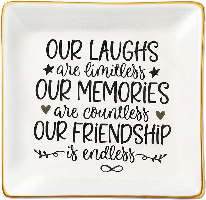 JoycuFF Friendship Gifts for Women Friends Ceramic Trinket Dish Tray Ring Earring Holders Unique Birthday Thanksgiving Day Mother's Day Christmas Gifts for Her