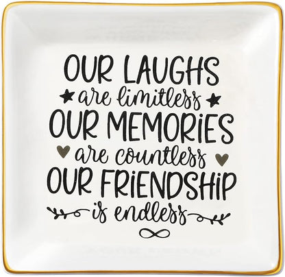 JoycuFF Friendship Gifts for Women Friends Ceramic Trinket Dish Tray Ring Earring Holders Unique Birthday Thanksgiving Day Mother's Day Christmas Gifts for Her