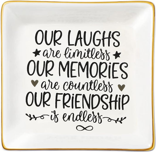 JoycuFF Friendship Gifts for Women Friends Ceramic Trinket Dish Tray Ring Earring Holders Unique Birthday Thanksgiving Day Mother's Day Christmas Gifts for Her
