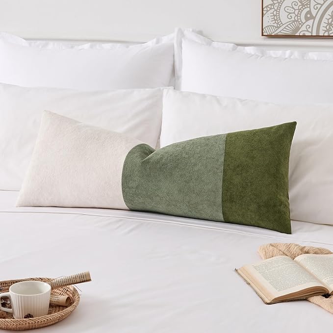 Kevin Textile 14x36 Inch Long Lumbar Cover 1 Pack Three-Colour Patchwork Soft Textured Waterproof Rectangle Cushion Elegant Accent Pillows for Couch Sofa Chair Bed Home Decor Indoor Outdoor Green