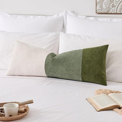 Kevin Textile 14x36 Inch Long Lumbar Cover 1 Pack Three-Colour Patchwork Soft Textured Waterproof Rectangle Cushion Elegant Accent Pillows for Couch Sofa Chair Bed Home Decor Indoor Outdoor Green