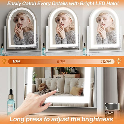Arched Makeup Vanity Mirror with Lights 17.2" LED Makeup Mirror Detachable 10X Magnification, Hollywood Make Up Mirror with Lighting, Smart Touch, 360° Rotation, (Gold,Gift Box)
