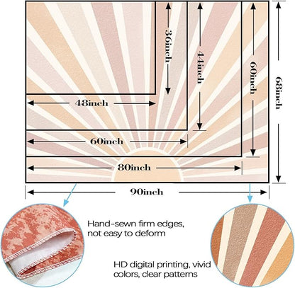 Kanuyee Retro Burning Sun Tapestry Wall Hanging, Vintage 70s Abstract Geometric Sunrise Tapestries for Bedroom Living Room Backdrop 60×80 inch