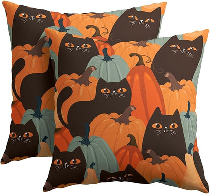 Halloween Pumpkin Fall Pillow Covers 24x24 Set of 2 Burnt Orange Cute Black Cat Print Decorative Autumn Outdoor Pillowcases with Zipper Farmhouse Holiday Throw Cushion Case Decor for Couch Sofa Bed