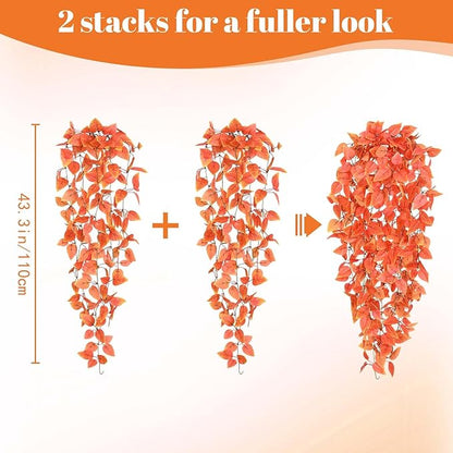 BLEUM CADE Fake Hanging Plants, 2pcs Artificial Hanging Plant, Faux Orange Vines Hanging Plant for Wall Home Living Room Indoor Outdoor Fall Decor (No Baskets)