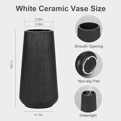 Matte Black Ceramic Vase, GUKJOB Small Cute Flower Vase for Pampas Grass, Home, Living Room, Dining Table, Farmhouse, Office Decor, Bedroom, Table, and Kitchen Shelf (Matte Black)