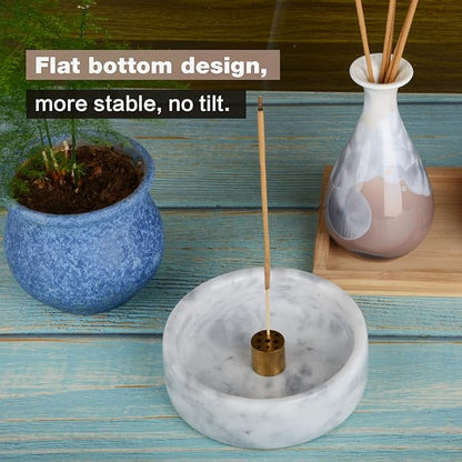 Marble Incense Holder - Handmade Burner with 9 Holes, Suitable for Meditation, Smudging and Decoration (White)