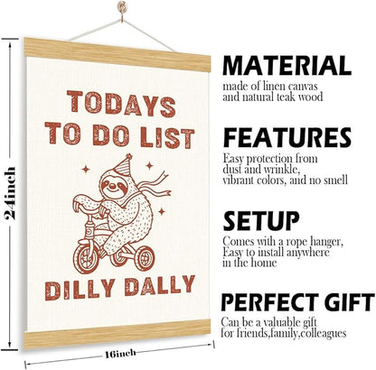 YGSDZY Cute Sloth Canvas Poster, Today to Do List Dilly Dally Poster, Mental Health Posters, Positive Mindset Wall Decor, Funny Cute Home Office Decor, Living Room Decors, 11.8 * 15.7