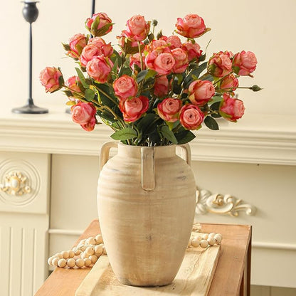 Ceramic Flower Vase Home Decor - Farmhouse Flower Vases Rustic Vintage Style Aesthetic Modern for Table Living Room Kitchen Bedroom Decoration House Desk Decorative Accessories Gift (Clay)