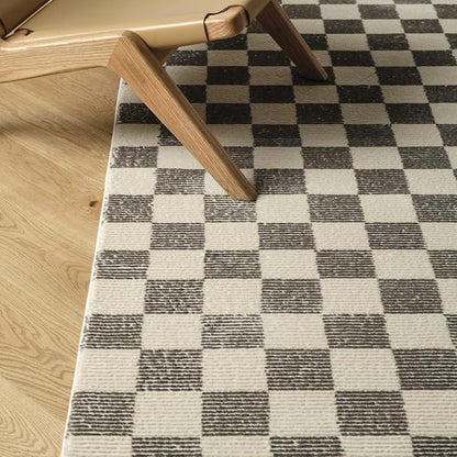 Revival Rugs Gambit 7'10"x10' Checkered Rug Washable Area Rug for Living Room Bedroom - 100% Recycled Oeko-TEX Certified, Medium Pile, Gray, Beige