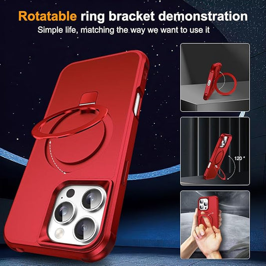 Compatible with iPhone 16 Pro Max Case with Invisible Magnetic O-Ring Stand Military-Grade Case for iPhone 16 ProMax 6.9" [Compatible with Mag-Safe][Great Grip Feeling], Red