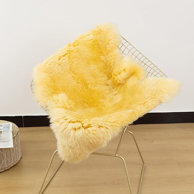 Genuine Sheepskin Rug New Zealand Luxury Lambskin Rug, Natural Fluffy Sheepskin Throw for Bedroom Living Room Children's Room - Premium Area Rug Chair Cover (Yellow, 2×3 Feet)