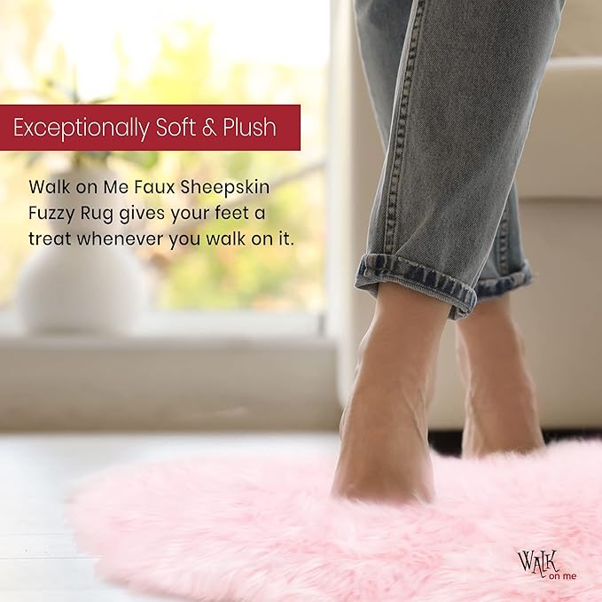 Silky Soft Faux Fur Shaggy Rug, 2 ft. x 3 ft. Pink Fluffy Sheepskin Area Rug, Rectangle Rug for Living Room, Bedroom, Kid's Room, or Nursery, Home Décor Accent, Machine Washable with Non-Slip Backing