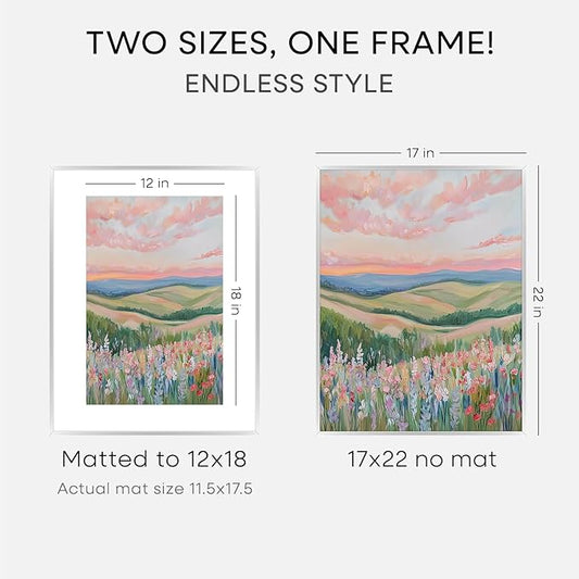 Homeforia 17x22 Picture Frame Silver, High End Metal 17x22 Frames with Mat 12x18 for Photo, 17 x 22 Silver Poster Frame Matted to 12 x 18 Print, 22x17 Hanging Frame, Tempered Glass, Wall Kit, Set of 1