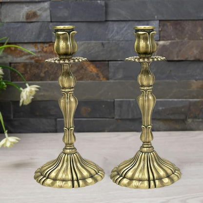 Taper Candle Holders, Brass Candle Holders, Vintage Candlesticks for Dining Table, Wedding, Party, Home Decor, Set of 2 (Antique Brass)