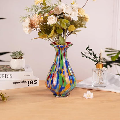 KAMMAK Colored Glass Vase, Beautiful Hand Blown Decorative Vase, Modern Art Vase for Flower Mantle Dining Table Centerpiece, Entryway Living Room Wedding Decoration, FH016