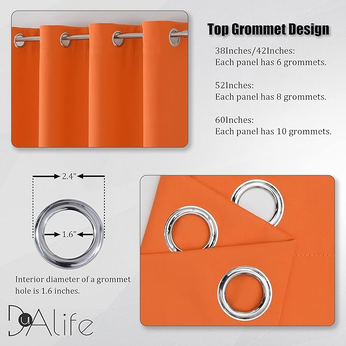 DUALIFE Orange Curtains for Living Room Bedroom Halloween Decor Fall Color Light Blocking Triple Weave Room Darkening Window Curtain Panels Grommet Top 52 X 84 Inces Long