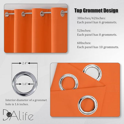 DUALIFE Orange Curtains for Living Room Bedroom Halloween Decor Fall Color Light Blocking Triple Weave Room Darkening Window Curtain Panels Grommet Top 52 X 84 Inces Long