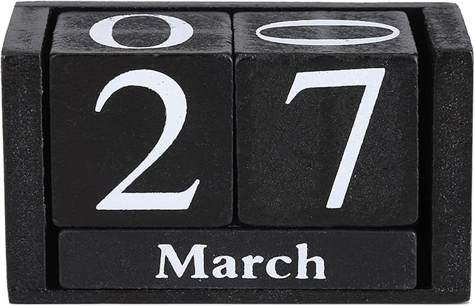 Wood Blocks Calendar, Wooden Desk Perpetual Calendar Vintage Month Date Number Display Cubes Wood Black Rustic Cute Decoration Calendar for Home Desktop Room Office Farmhouse