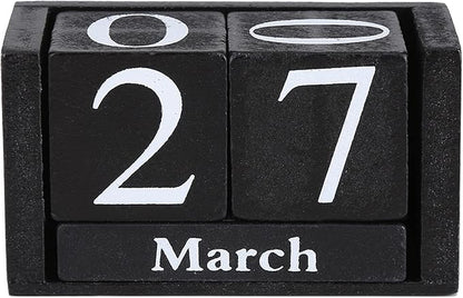 Wood Blocks Calendar, Wooden Desk Perpetual Calendar Vintage Month Date Number Display Cubes Wood Black Rustic Cute Decoration Calendar for Home Desktop Room Office Farmhouse