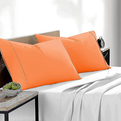 Upgrade Your Bedding Experience with The Made of 100% Cotton Pillow Cases 2 Pack Queen Pillowcases 20" x 30" Size fits Queen Pillows. Envelope Closure Orange