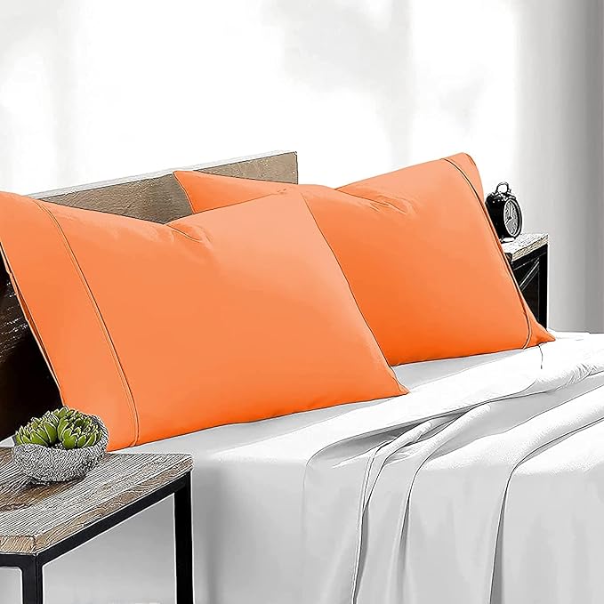 Upgrade Your Bedding Experience with The Made of 100% Cotton Pillow Cases 2 Pack Standard Pillowcases 20" x 26" Size fits Standard Pillows. Envelope Closure Orange