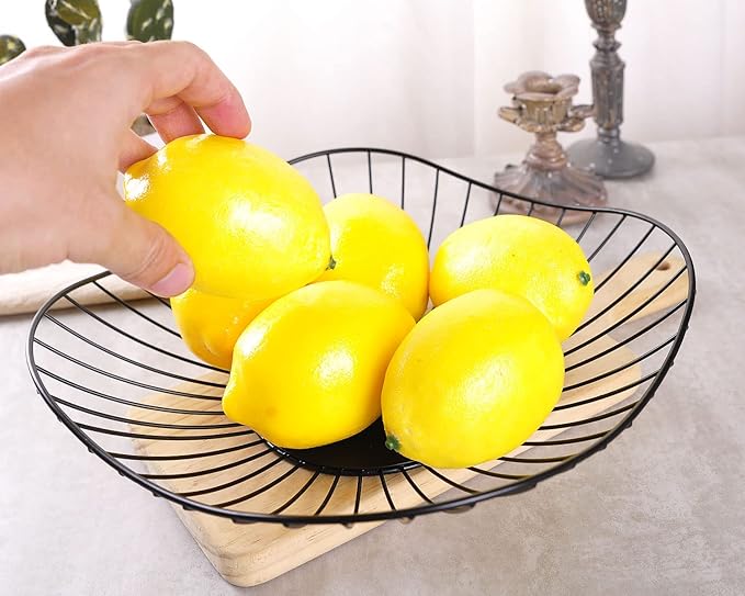 IBWell Short Curved-Edge Modern Creative Stylish Single Tier Dish,Metal Iron Wire Fruit Vegetables Bread Decorative Stand Serving Bowls Basket Holder (Square Dish) (Black)