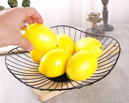 IBWell Short Curved-Edge Modern Creative Stylish Single Tier Dish,Metal Iron Wire Fruit Vegetables Bread Decorative Stand Serving Bowls Basket Holder (Square Dish) (Black)