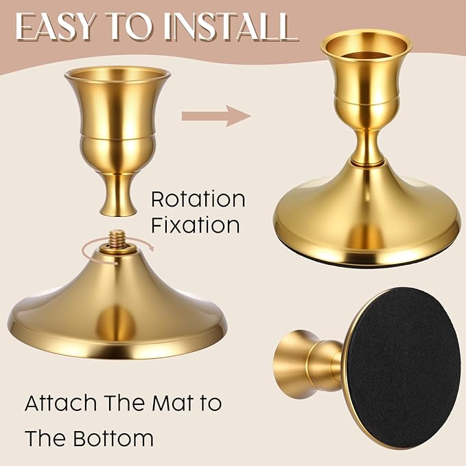 12PCS Brass Gold Taper Candle Holders Set, Vintage Metal Candlestick Holders for Table Centerpiece, Wedding Reception, Festive Christmas Mantel Decoration or Home Decor