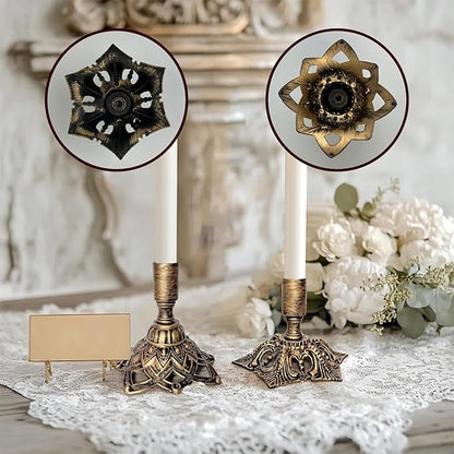 Set of 2 Different Sizes Brass Candlestick Holders,Taper Candle Holder for Candlesticks for Wedding Decor,Fireplace,Home,Brass Candlestick Holders Fits 3/4 inch Thick Candle