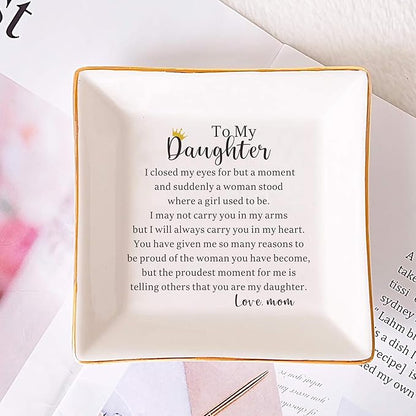 SUNBMO Gifts for Daughter Ring Trinket Dish from Mother, Daughter Adult Gift for Graduation, Birthday, Christmas, Wedding, Valentine's Day, To My Daughter Ceramic Jewelry Trinket Dish