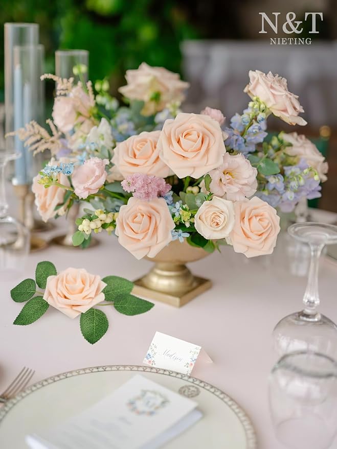 N&T NIETING Artificial Flowers, 25Pcs Fake Flowers Roses Foam Roses with Stems Perfect for Valentines Day DIY Wedding Bouquets Centerpieces Bridal Shower Party Home Flower Arrangement Decorations