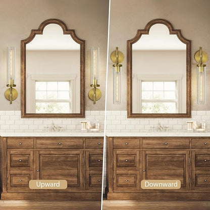 Brass Wall Sconce 19.48" Handcrafted Vintage Wall Lamp with Clear Glass Tube & Knurled Detailing, Sconce Lighting for Bedroom Bathroom Hallway Staircase Entryway, Dining Room Decor Lighting Fixture