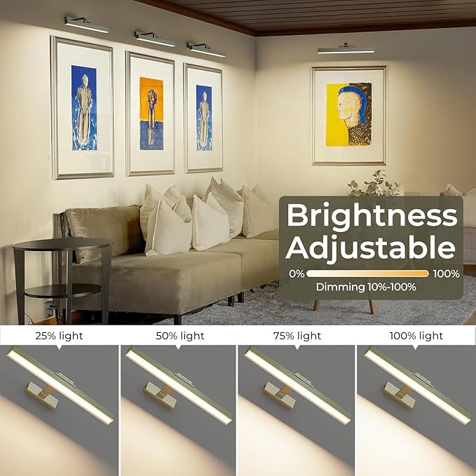 Picture Lights for Wall, Greenish Bronze Battery Operated Picture Light 16in Art Light CCT Dimmable Recharging Battery Wall Light with Remote Control for Living Room Gallery