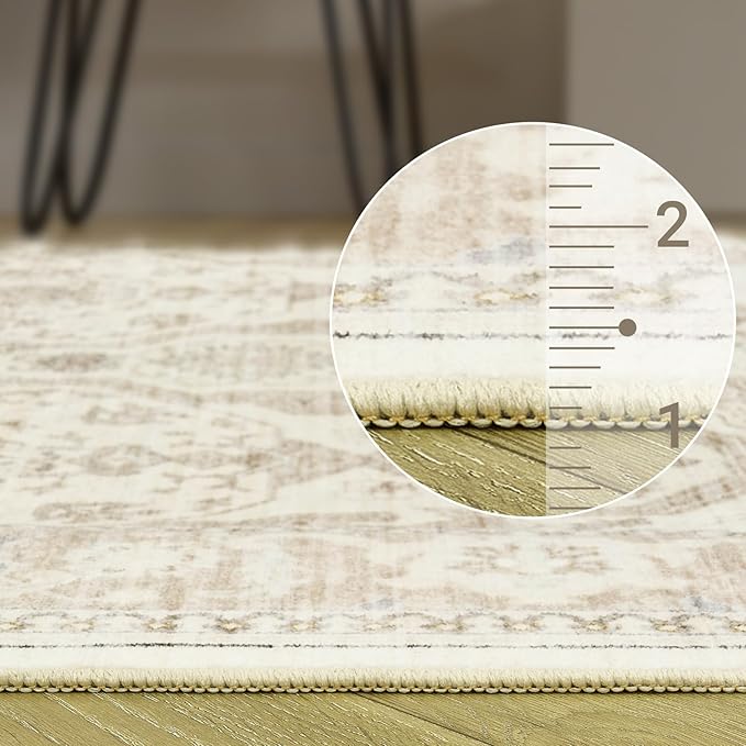 Area Rugs 5x7, Washable Rug, Stain Resistant 5x7 Area Rugs for Living Room Bedroom Dining Room, Vintage Gray Farmhouse Rug Beige