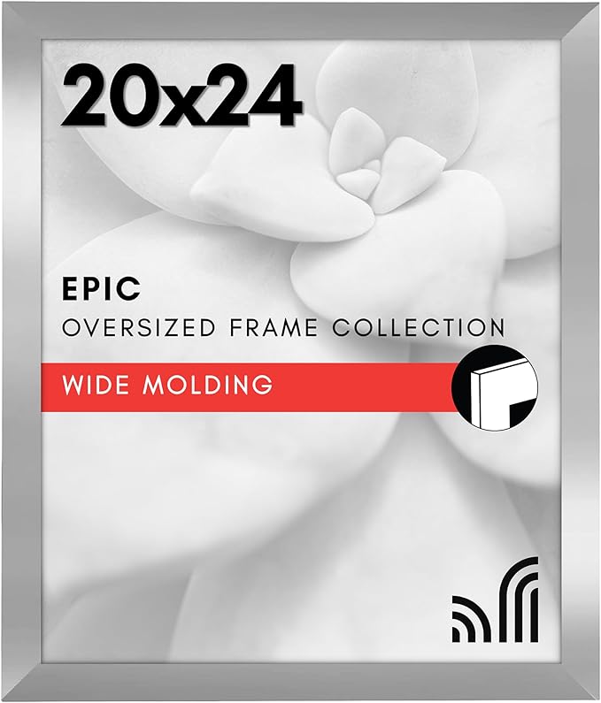 Americanflat 20x24 Picture Frame with Polished Plexiglass - Silver Picture Frame - Wide Photo Frames Made of Engineered Wood for Vertical or Horizontal Wall Display - Epic Collection - Silver