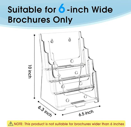 MaxGear Brochure Holder 4 Tier 6x9 inch Acrylic Literature Display Stand Clear Plastic Flyer Holder Wall Mount or Countertop Use for Pamphlets, Booklets, 2 Pack