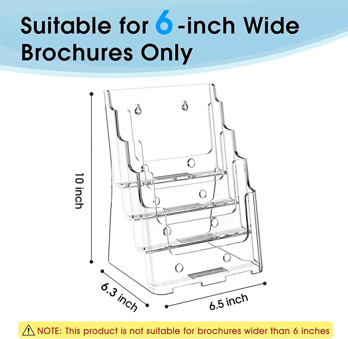 MaxGear Brochure Holder 4 Tier 6x9 inch Acrylic Literature Display Stand Clear Plastic Flyer Holder Wall Mount or Countertop Use for Pamphlets, Booklets, 4 Pack