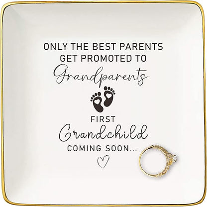 NZY First Time Grandparents-Jewelry Tray Christmas Gift for Woman-Pregnancy Announcement Gifts for Grandparents-First Newborn-New Baby Surprise-First Grandchild Coming Soon-Trinket Holder Ring Dish